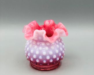 Fenton hobnail cranberry opalescent ruffle vase