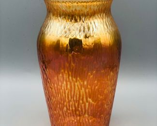 Vintage Marigold luster vase Jeanette glass tree bark pattern bottom numbered 