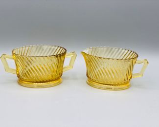 Federal amber depression glass Diana sugar/creamer