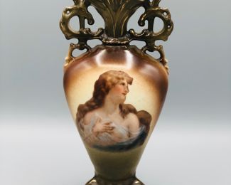 Vintage Austrian Lady Portrait Two Handled Vase