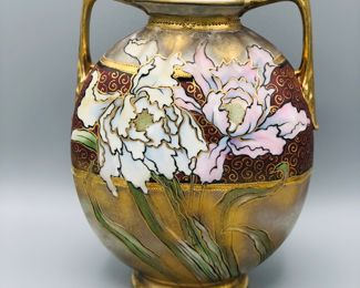 Floral hand painted Nippon double handled vase