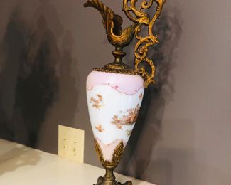 Brass and porcelain ewer