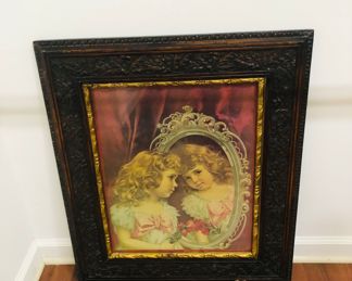 Antique frame
Victorian girl with looking glass  advertising print 