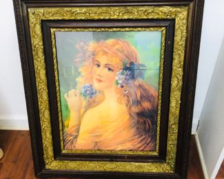 Antique Framed Print Émile Vernon Edwardian Woman Redhead Portrait
