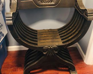 Renaissance Style Vintage Carved Savonarola Arm Chair