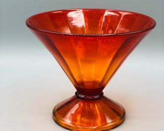 Fenton Stretch RARE RED Iridescent RIB OPTIC 1 Pound Candy Dish