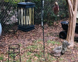 Several outdoor plant trees.   Lanterns