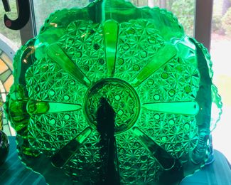 Large emerald green daisy and button cake platter