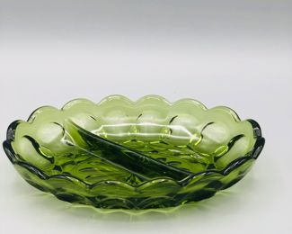 Indiana glass green divided relish dish