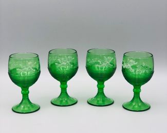 4 art nouveau painted cherub cordials