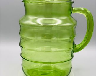 Green glass vintage Saturn pitcher 