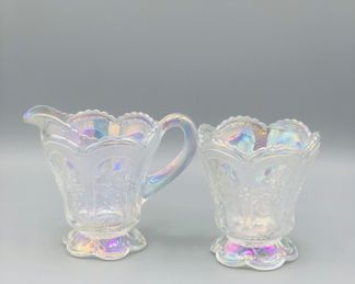 Iridescent depression glass sugar/creamer 