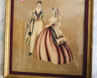 Vintage Turner Air Brush Southern Belle Courting Print Period Dress Unique Old Frame 1940’s