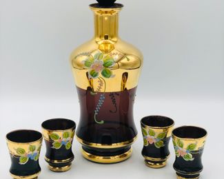 20’s/30’s gilded amethyst bohemian glass decanter set