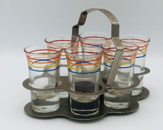 MCM 1960’s cordial glasses in chrome carrier. Art deco