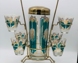 Atomic age retro Jeanette Laurel and Lyre shaker and carrier set