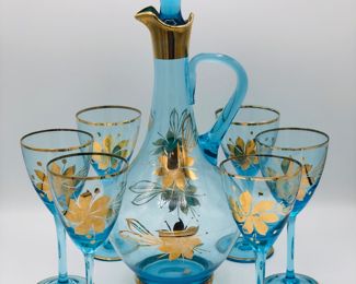 Romanian cerulean blue decanter set