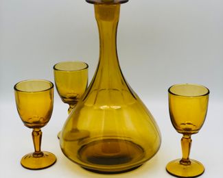 Amber glass decanter set