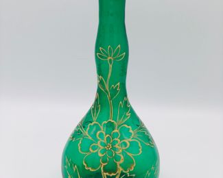 Emerald green blown barber bottle gold decoration 