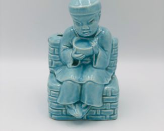 Pretty blue Asian boy vintage planter