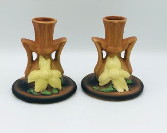 Roseville 1944 brown candle sticks clematis 