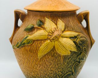 Roseville clematis autumn brown lidded cookie jar