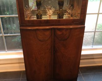 Antique art deco burr walnut cocktail cabinet/dry bar 1920’s.  Great size in great shape!!