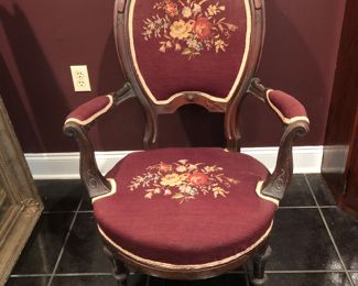 Antique walnut needlepoint parlor chair