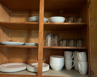 #55 Dishes & mugs (49 pieces), glasses (19 pieces) and flatware mixed pieces $20