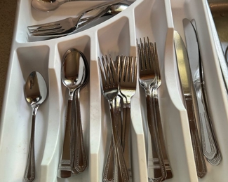 #55 Dishes & mugs (49 pieces), glasses (19 pieces) and flatware mixed pieces $20