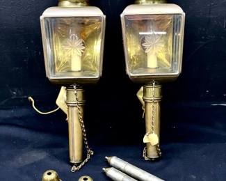 008 403 Vtg Pair Of Turkish Brass Carriage Lamps