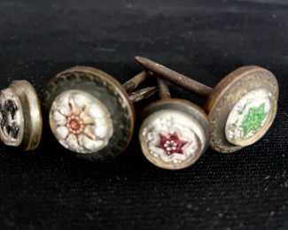 011 421 Atq 1800s English Reverse Glass Brass Curtain Tie Backs 4