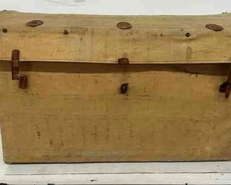 204 Vtg Canvas Covered Wicker Trunk