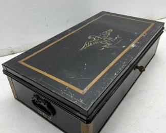 203 Atq Hand painted Metal Box With Historical Papers