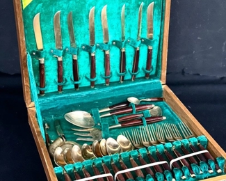 400 Vtg Thai Brass Flatware For 8