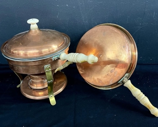 417 Vtg Bazar Francais New York Copper Chafing Dish Pans 2