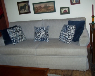 LOVELY MINT SOFA IN GLENBRIAR TWEED BY ENGLAND INC.    VTG. WALL DECOR