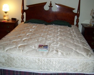 MASTER BEDROOM QUEEN MATTRESS SEALY - LEXINGTON  FURNITURE HEADBOARD IN CHERRY - WALL DECOR. (BOX SPRING NOT AVAILABLE AS MADE ESPECIALLY TO GET UP STAIRWAY)