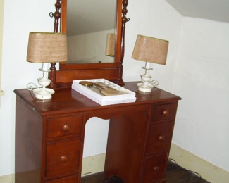 ANTIQUE VANITY - LAMPS - DRESSER SET IN SPARE