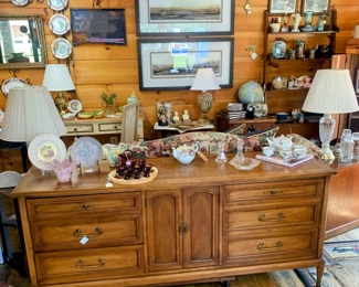 Vintage Buffet/Server, Lamps, rugs, China, Camelback Couch