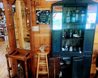 Vintage Hall Tree, Antique Mirrored Cabinet