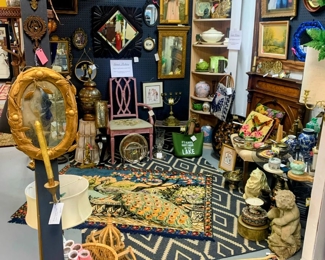 Pictures, Mirrors, Glassware & a beautiful peacock rug