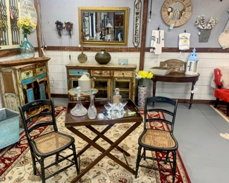 Mirrors, NEW Colorful Sideboard & cabinet from India, Vintage Half Moon Entry Table, Rugs, 