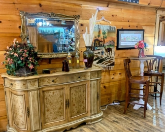 High End Buffet/Server - Tons of Storage!  Mirrors, Decor, Bar Stools