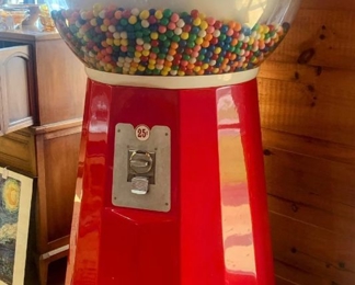 XL Gumball Machine 80" Tall, 36" Wide.  Takes Regular Size Gumballs and dispenses one per quarter.  Works!  Gumballs Included!