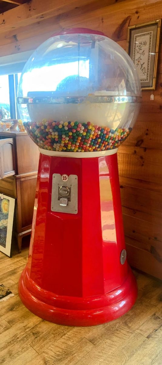 XL Gumball Machine 80" Tall, 36" Wide.  Takes Regular Size Gumballs and dispenses one per quarter.  Works!  Gumballs Included!