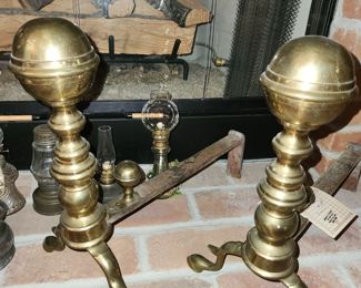 Antique brass andirons