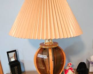 1 of 2 Mid Century Modern wood/glass 3 stage lamp