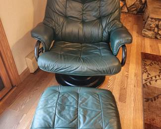 Hunter Green leather chair and ottoman