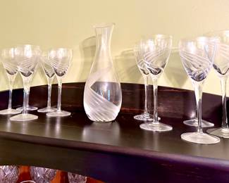 Lenox Crystal glasses and carafe Windswept Pattern 